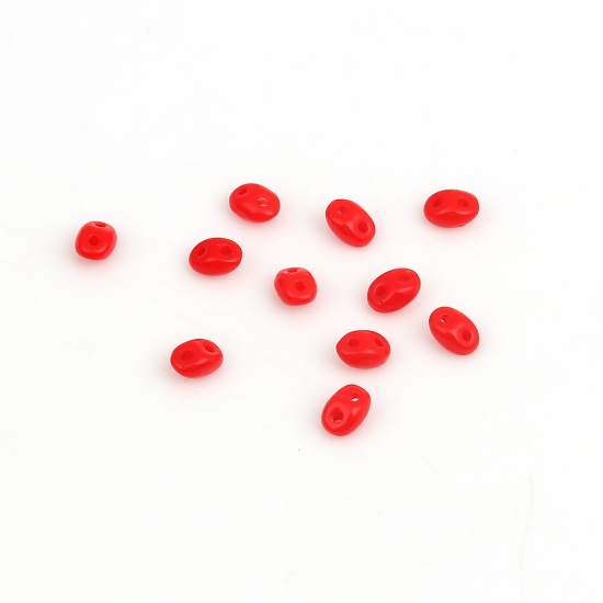 Picture of (Czech Import) Glass Twin Hole Seed Beads Red Imitation Jade About 5mm x 4mm, Hole: Approx 0.8mm, 10 Grams (Approx 14 PCs/Gram)