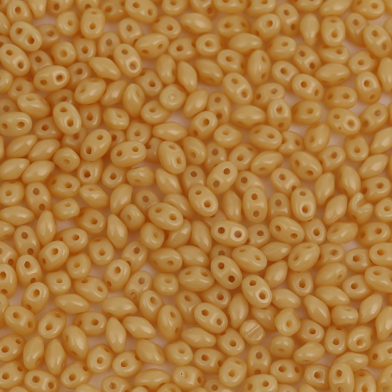 Immagine di (Importazione Ceca) Vetro Seme Buco Doppio Perline Beige Chiaro Giada d'Imitazione Come 5mmx 4mm, Foro: circa 0.8mm, 10 Grammi (Circa 14 Pz / Grammo)