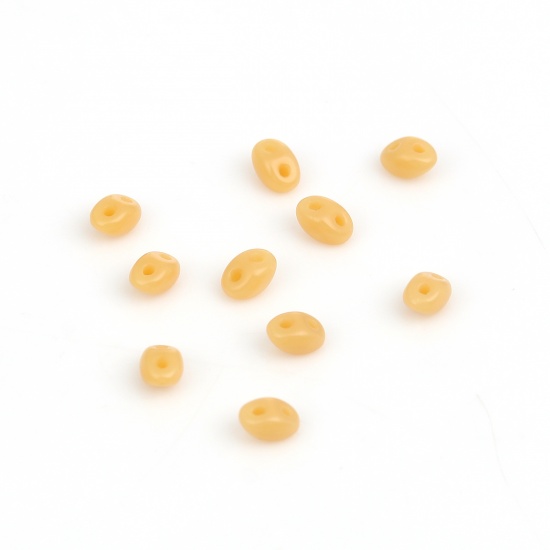 Picture of (Czech Import) Glass Twin Hole Seed Beads Light Beige Imitation Jade About 5mm x 4mm, Hole: Approx 0.8mm, 10 Grams (Approx 14 PCs/Gram)
