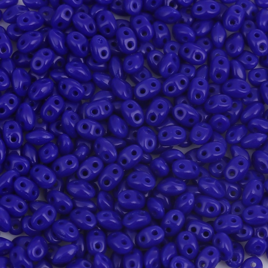 Picture of (Czech Import) Glass Twin Hole Seed Beads Royal Blue Imitation Jade About 5mm x 4mm, Hole: Approx 0.8mm, 10 Grams (Approx 14 PCs/Gram)