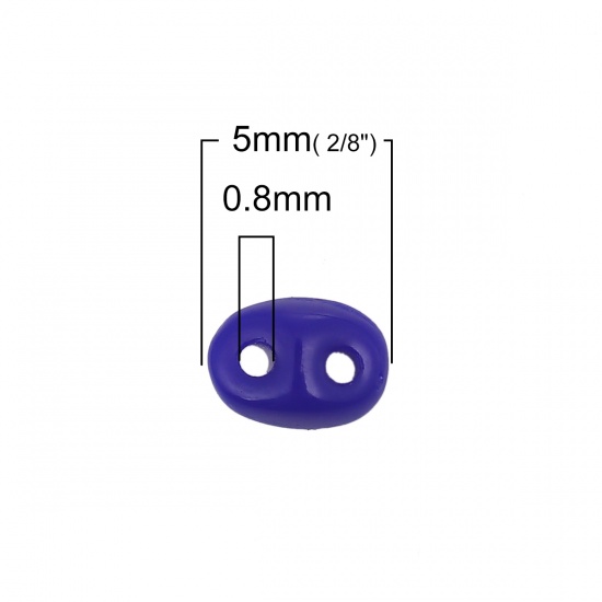 Picture of (Czech Import) Glass Twin Hole Seed Beads Royal Blue Imitation Jade About 5mm x 4mm, Hole: Approx 0.8mm, 10 Grams (Approx 14 PCs/Gram)