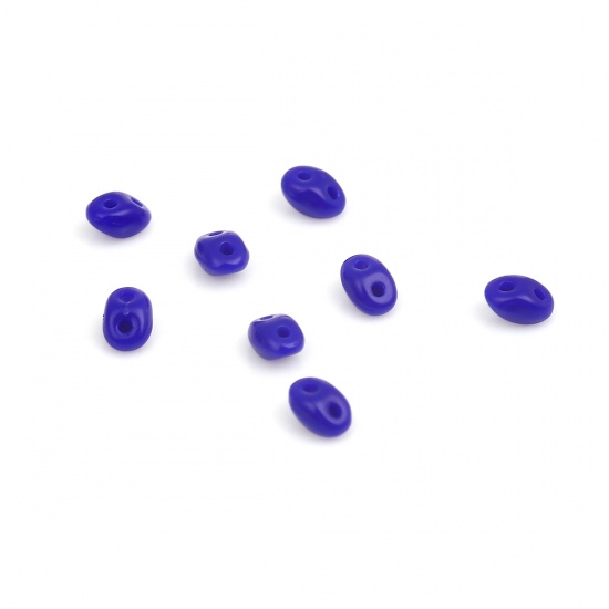 Picture of (Czech Import) Glass Twin Hole Seed Beads Royal Blue Imitation Jade About 5mm x 4mm, Hole: Approx 0.8mm, 10 Grams (Approx 14 PCs/Gram)