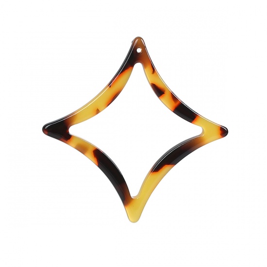 Picture of Acetic Acid Resin Acetate Acrylic Acetimar Marble Pendants Rhombus Amber 47mm x 47mm, 5 PCs