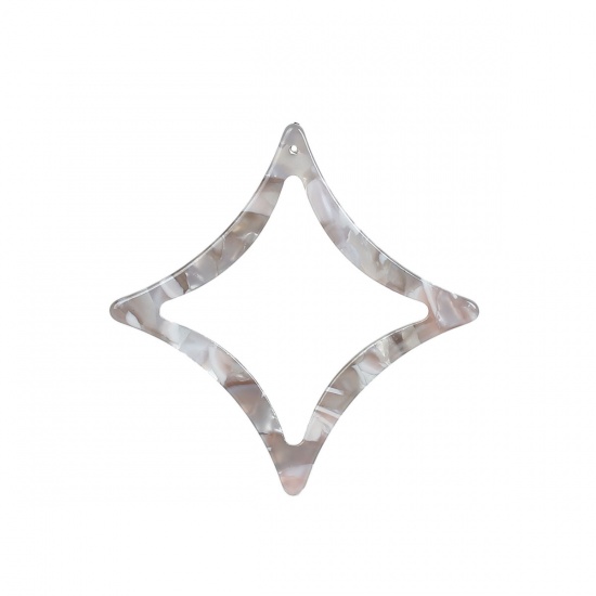 Picture of Acetic Acid Resin Acetate Acrylic Acetimar Marble Pendants Rhombus White & Gray 47mm x 47mm, 5 PCs