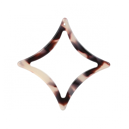 Picture of Acetic Acid Resin Acetate Acrylic Acetimar Marble Pendants Rhombus Black Light Beige 47mm x 47mm, 5 PCs