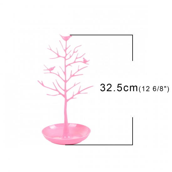 Image de Présentoirs à Bijoux en Plastique Forme Branches Rose Oiseaux, 32.5cm x 16.5cm, 1 Pièce