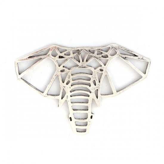 Picture of Zinc Based Alloy Origami Pendants Elephant Animal Antique Silver 52mm(2") x 36mm(1 3/8"), 5 PCs