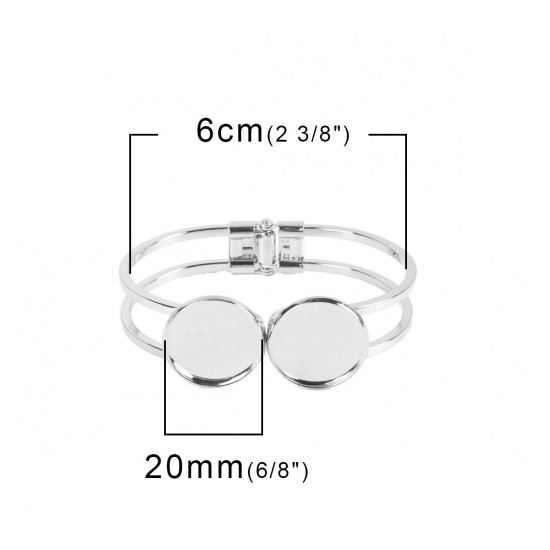 Picture of Brass Bangles Bracelets Round Silver Plated Cabochon Settings (Fits 20mm Dia.) 20cm(7 7/8") long, 1 Piece                                                                                                                                                     