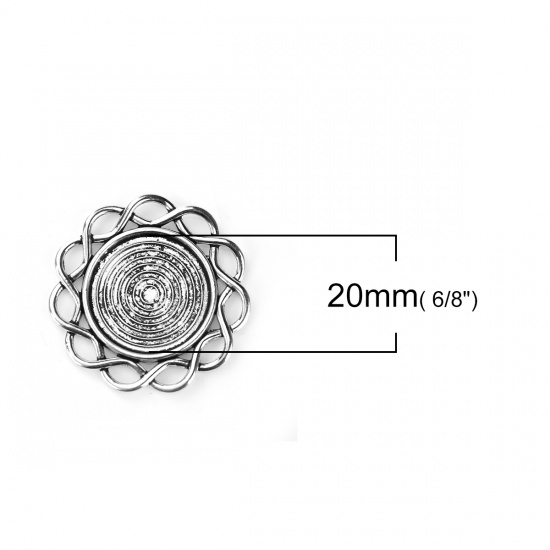 Immagine di Lega di Zinco Connettore Tondo Argento Antico Basi per Cabochon (Addetti 20mm) 33mm, 20 Pz