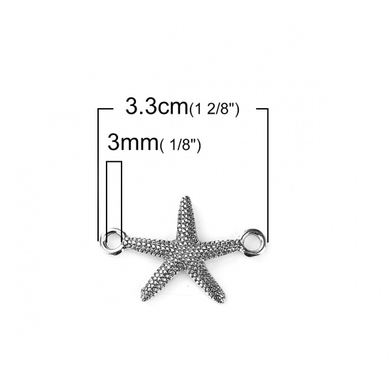 Imagen de Zamak Conectores Estrella de mar Plata Antigua 33mm x 21mm, 20 Unidades