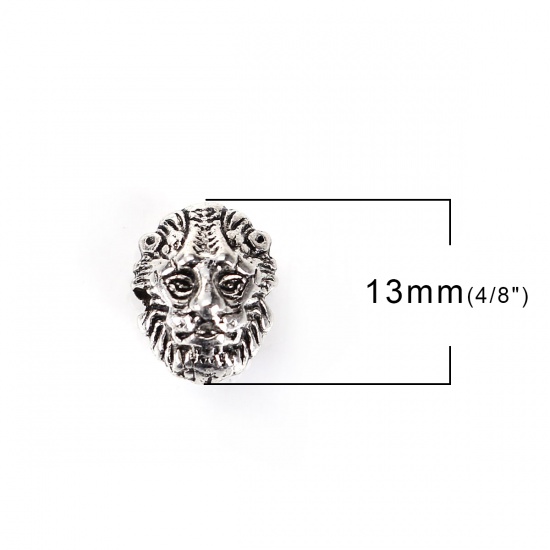 Picture of Zinc Based Alloy 3D Beads Lion Animal Antique Silver 13mm x 10mm, Hole: Approx 1.7mm, 20 PCs
