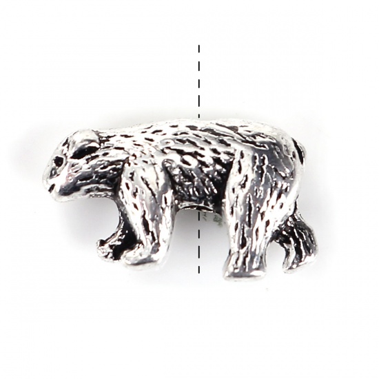 Immagine di Lega di Zinco 3D Separatori Perline Orso Argento Antico Circa 15mm x 10mm, Foro:Circa 1.6mm, 50 Pz