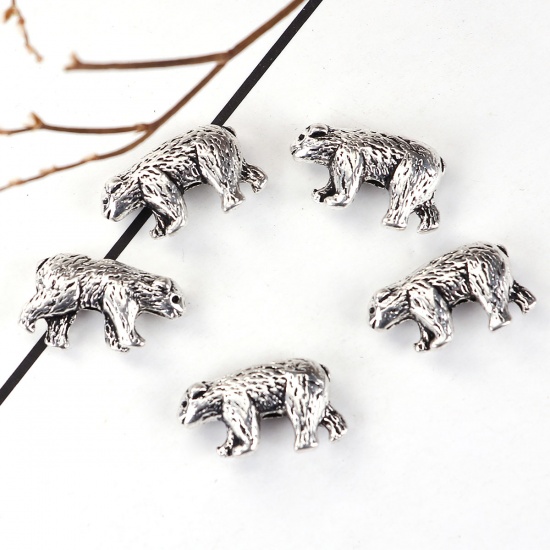 Picture of Zinc Based Alloy 3D Beads Bear Animal Antique Silver 15mm x 10mm, Hole: Approx 1.6mm, 50 PCs