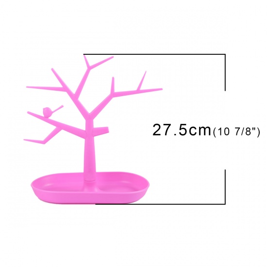 Picture of Plastic Jewelry Displays Tree Pink Bird Pattern 27.5cm(10 7/8") x 27cm(10 5/8"), 1 Piece