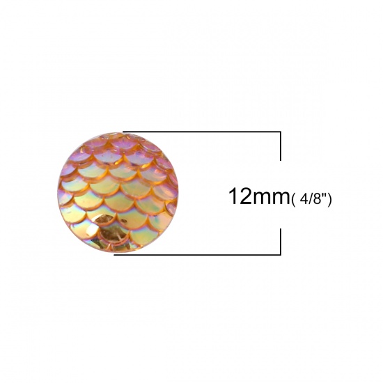 Picture of Resin Mermaid Fish/ Dragon Scale Dome Seals Cabochon Round Yellow AB Color 12mm( 4/8") Dia, 50 PCs