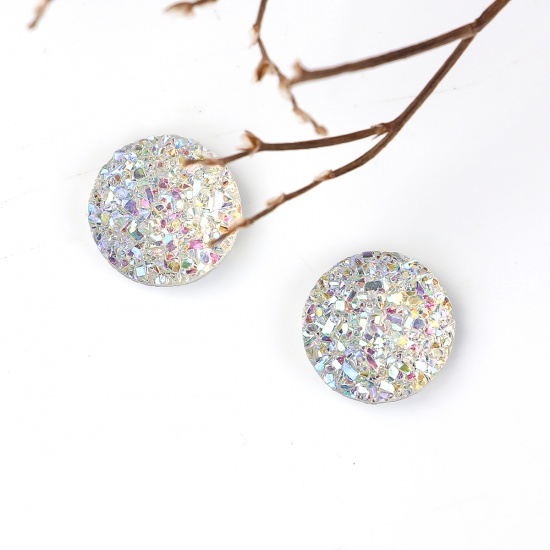 Picture of Resin Druzy/ Drusy Dome Seals Cabochon Round White AB Color 12mm( 4/8") Dia, 50 PCs