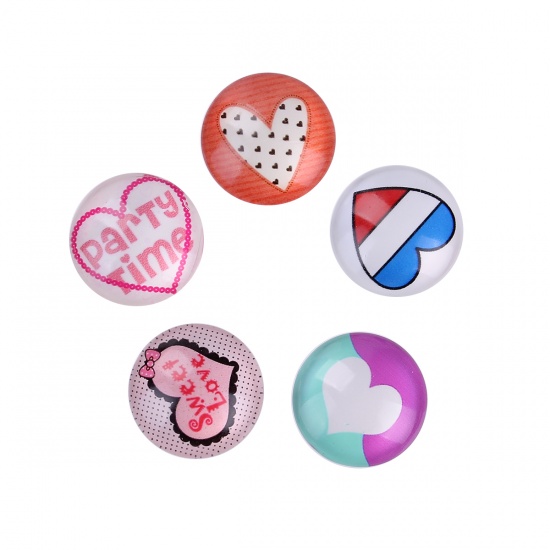 Picture of Glass Dome Seals Cabochon Round Flatback At Random Heart Pattern 20mm( 6/8") Dia, 20 PCs