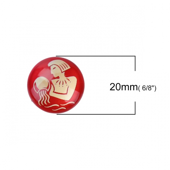 Picture of Glass Dome Seals Cabochon Round Flatback Red & Yellow Constellation Pattern 20mm( 6/8") Dia, 20 PCs