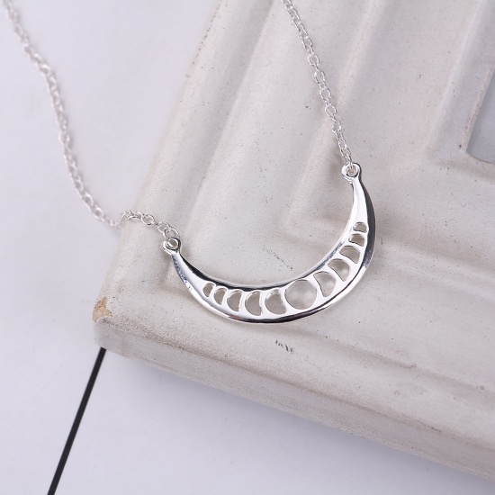Picture of Galaxy Necklace Silver Plated Moon Phases Hollow 47.5cm(18 6/8") long, 1 Piece