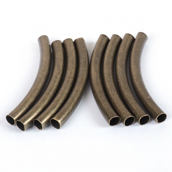 Picture of Brass Spacer Beads Curved Tube Antique Bronze 50mm(2") x 5mm( 2/8"), Hole: Approx 4.2mm, 20 PCs                                                                                                                                                               