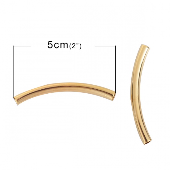 Picture of Brass Spacer Beads Curved Tube Gold Plated 50mm(2") x 5mm( 2/8"), Hole: Approx 4.2mm, 20 PCs                                                                                                                                                                  