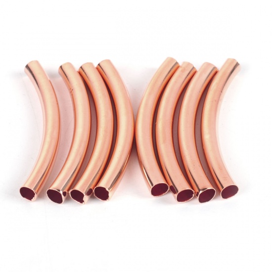 Picture of Brass Spacer Beads Curved Tube Rose Gold 50mm(2") x 5mm( 2/8"), Hole: Approx 4.2mm, 20 PCs                                                                                                                                                                    