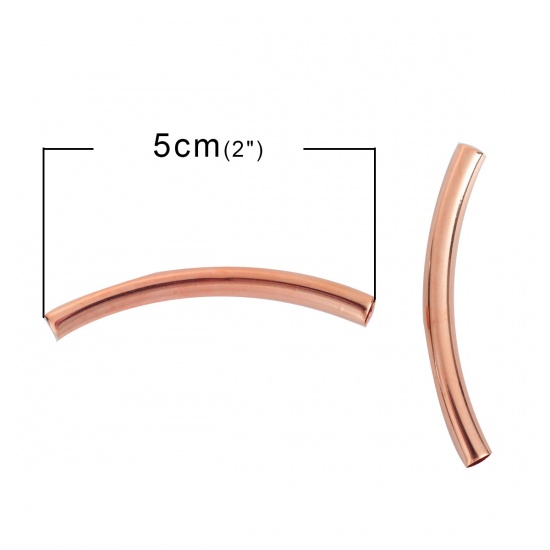 Picture of Brass Spacer Beads Curved Tube Rose Gold 50mm(2") x 5mm( 2/8"), Hole: Approx 4.2mm, 20 PCs                                                                                                                                                                    