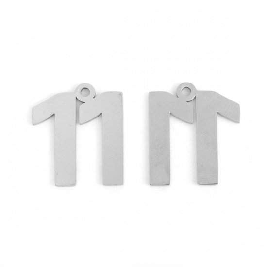 Picture of Stainless Steel Charms Number Silver Tone Messag " 11 " 21mm( 7/8") x 19mm( 6/8"), 5 PCs