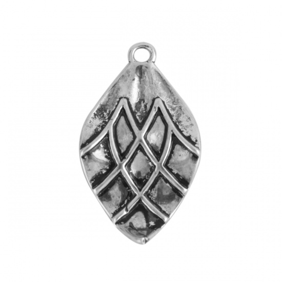 Picture of Brass Charms Leaf Antique Silver Color Wave 25mm(1") x 14mm( 4/8"), 5 PCs                                                                                                                                                                                     