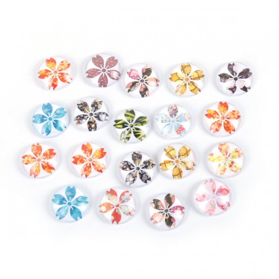 Picture of Glass Dome Seals Cabochon Round Flatback At Random Flower Pattern 20mm( 6/8") Dia, 20 PCs