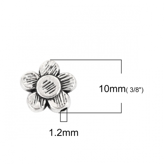 Bild von Zinklegierung Zwischenperlen Spacer Perlen Blumen Antiksilber 10mm x 10mm, Loch:ca. 1.2mm, 100 Stück