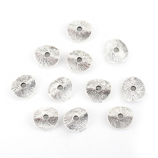 Immagine di Lega di Zinco Separatori Perline Onda Argento Antico Circa 9mm Dia, Foro:Circa 1.5mm, 200 Pz
