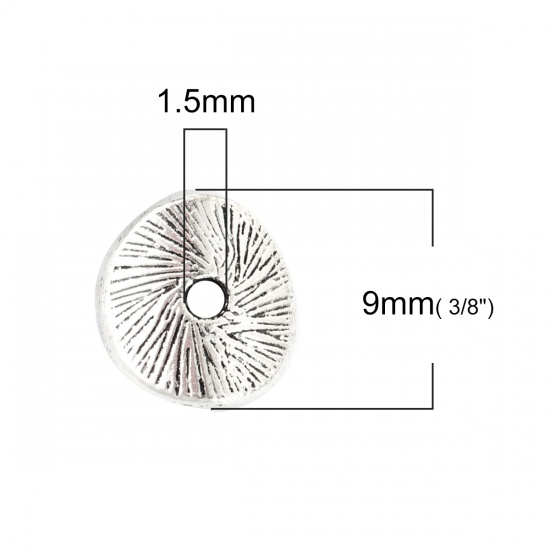Bild von Zinklegierung Zwischenperlen Spacer Perlen Welle Antiksilber ca. 9mm D., Loch:ca. 1.5mm, 200 Stück
