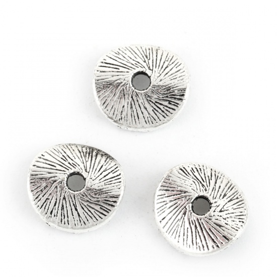 Picture of Zinc Based Alloy Wavy Spacer Beads Antique Silver About 9mm Dia, Hole: Approx 1.5mm, 200 PCs