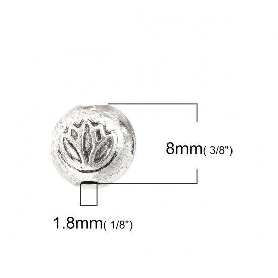 Picture of Zinc Based Alloy Spacer Beads Round Antique Silver Flower About 8mm Dia, Hole: Approx 1.8mm, 100 PCs
