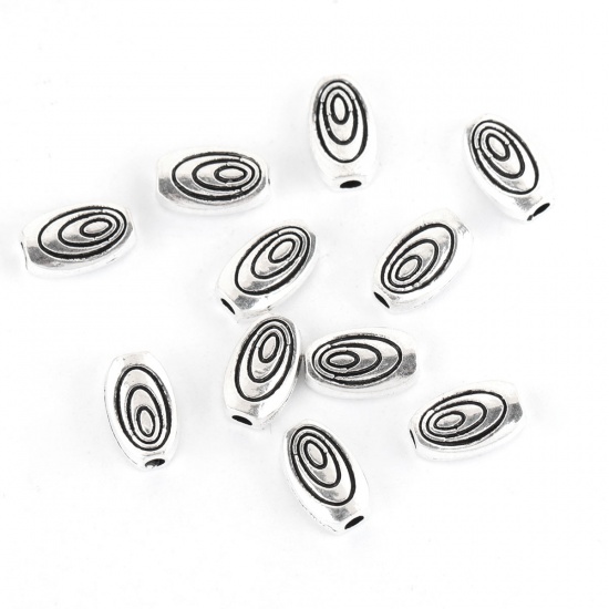 Immagine di Lega di Zinco Separatori Perline Ovale Argento Antico Spirale Scolpisce Circa 10mm x 6mm, Foro:Circa 1.8mm, 100 Pz