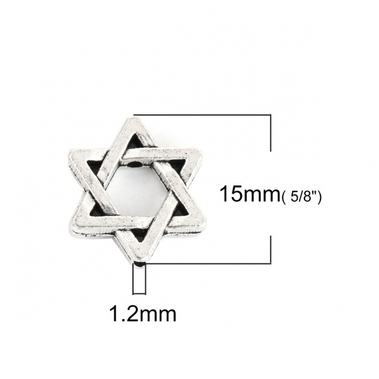 Picture of Zinc Based Alloy Spacer Beads Star Of David Hexagram Antique Silver 15mm x 13mm, Hole: Approx 1.2mm, 50 PCs