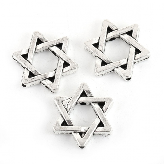 Picture of Zinc Based Alloy Spacer Beads Star Of David Hexagram Antique Silver 15mm x 13mm, Hole: Approx 1.2mm, 50 PCs