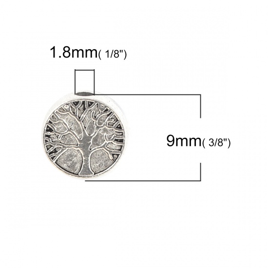 Picture of Zinc Based Alloy Spacer Beads Round Antique Silver Tree About 9mm Dia, Hole: Approx 1.8mm, 50 PCs