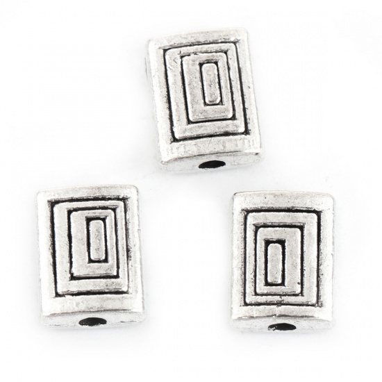 Picture of Zinc Based Alloy Spacer Beads Rectangle Antique Silver Spiral 8mm x 6mm, Hole: Approx 1.5mm, 100 PCs