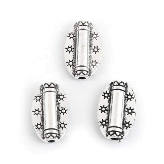 Picture of Zinc Based Alloy Spacer Beads Oval Antique Silver 14mm x 9mm, Hole: Approx 1.6mm, 100 PCs