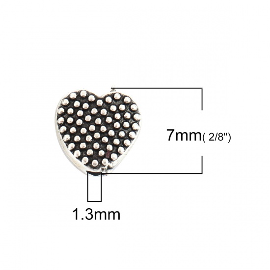Bild von Zinklegierung Zwischenperlen Spacer Perlen Herz Antiksilber 7mm x 7mm, Loch:ca. 1.3mm, 100 Stück