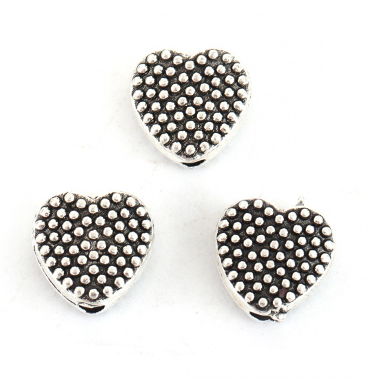 Picture of Zinc Based Alloy Spacer Beads Heart Antique Silver 7mm x 7mm, Hole: Approx 1.3mm, 100 PCs