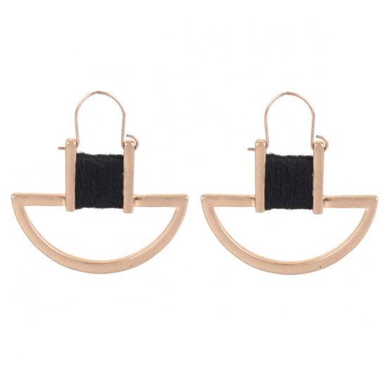 Picture of Cotton Hoop Earrings Gold Plated Black Irregular 42mm(1 5/8") x 39mm(1 4/8"), Post/ Wire Size: (21 gauge), 1 Pair