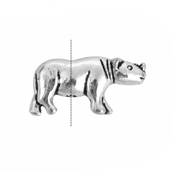 Picture of Zinc Based Alloy 3D Beads Rhinoceros Antique Silver Color 19mm x 10mm, Hole: Approx 1.5mm, 30 PCs