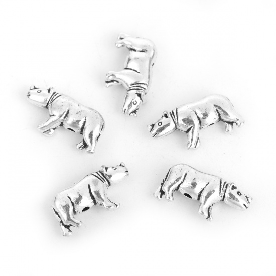 Picture of Zinc Based Alloy 3D Beads Rhinoceros Antique Silver 19mm x 10mm, Hole: Approx 1.5mm, 30 PCs