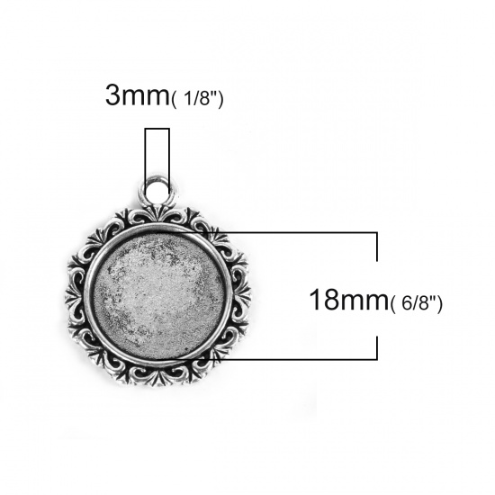 亜鉛合金 ペンダント 円形 銀古美 台座付 ( 18mmに合う) 30mm x 25mm、 20 個 の画像