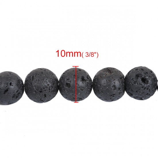 Picture of Lava Rock Beads Round Black About 10mm( 3/8") Dia., Hole: Approx 1mm, 38.5cm(15 1/8") long, 1 Strand (Approx 39 PCs/Strand)