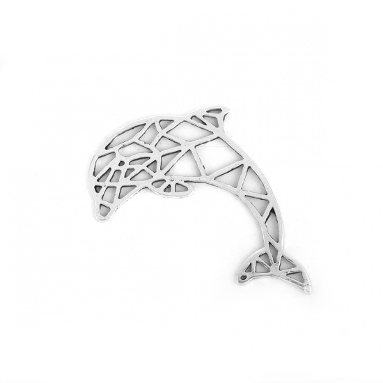 Picture of Zinc Based Alloy Origami Charms Dolphin Animal Antique Silver Color 55mm(2 1/8") x 35mm(1 3/8"), 10 PCs