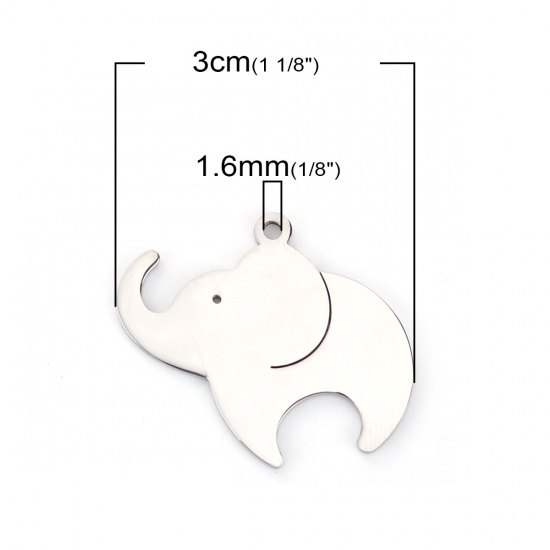 Picture of 304 Stainless Steel Pet Silhouette Pendants Elephant Animal Silver Tone 30mm(1 1/8") x 26mm(1"), 1 Piece